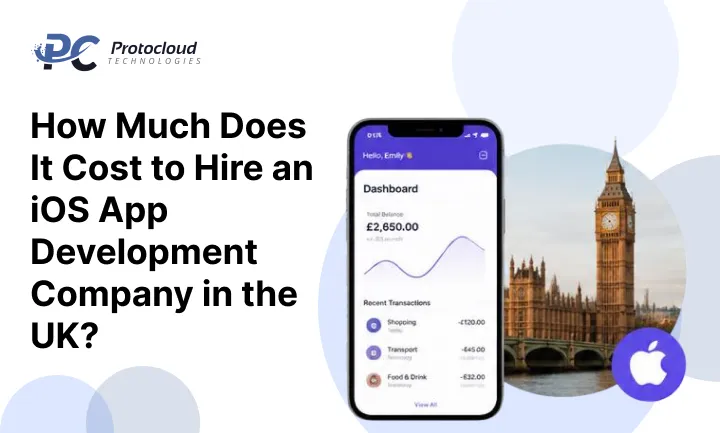 Cost to hire an iOS app development company in the UK with mobile banking app design and London landmark
