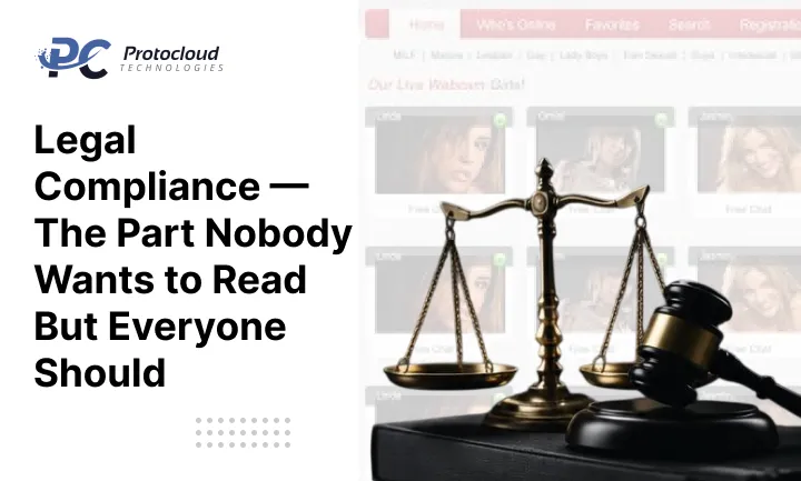 Legal compliance for adult websites with courtroom scales, judge gavel, and adult platform interface in background