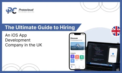 Ultimate guide to hiring an iOS app development company in the UK with app interface and coding screen