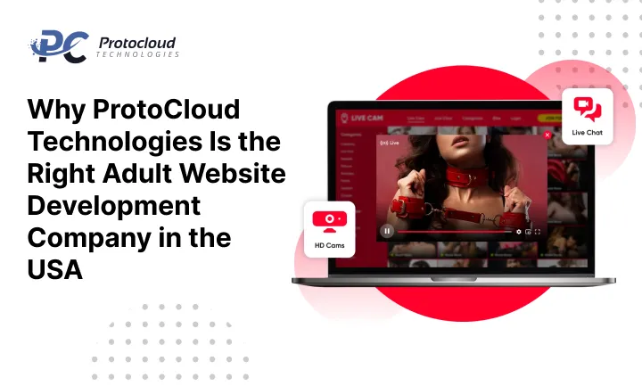 Adult website development company in the USA with live cam platform interface, HD streaming, and live chat features on laptop